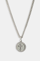 Iced Cross Disk Necklace - 13mm - White