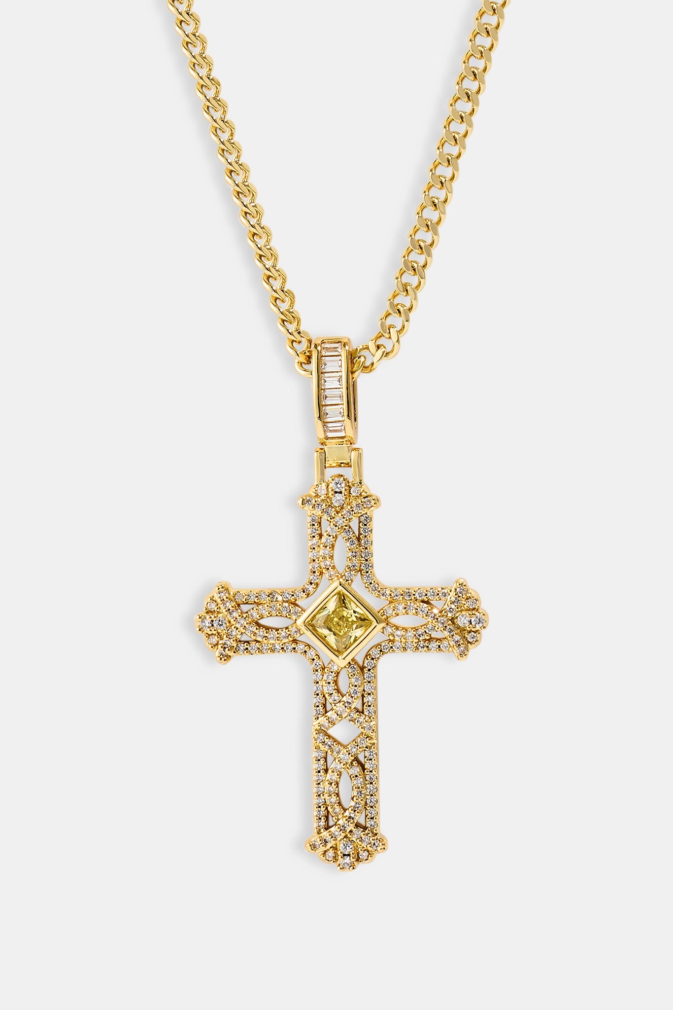 Centre Stone Cross Pendant Necklace - 20mm - Gold