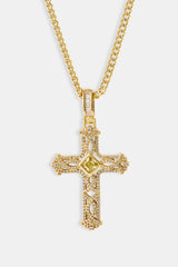 Centre Stone Cross Pendant Necklace - 20mm - Gold
