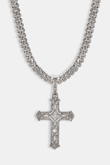 Centre Stone Cross Pendant Cuban Necklace - 25mm - White