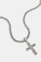 Centre Stone Cross Pendant Cuban Necklace - 25mm - White