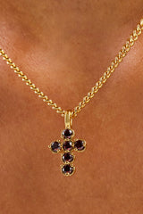 Chocolate CZ Stone Cross Necklace - 2.5mm - Gold