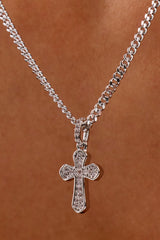 Clear CZ Cross Necklace - 15mm - White
