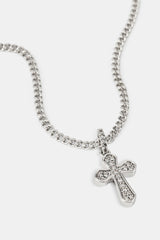 Clear CZ Cross Necklace - 15mm - White