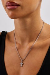 Clear CZ Cross Necklace - 15mm - White