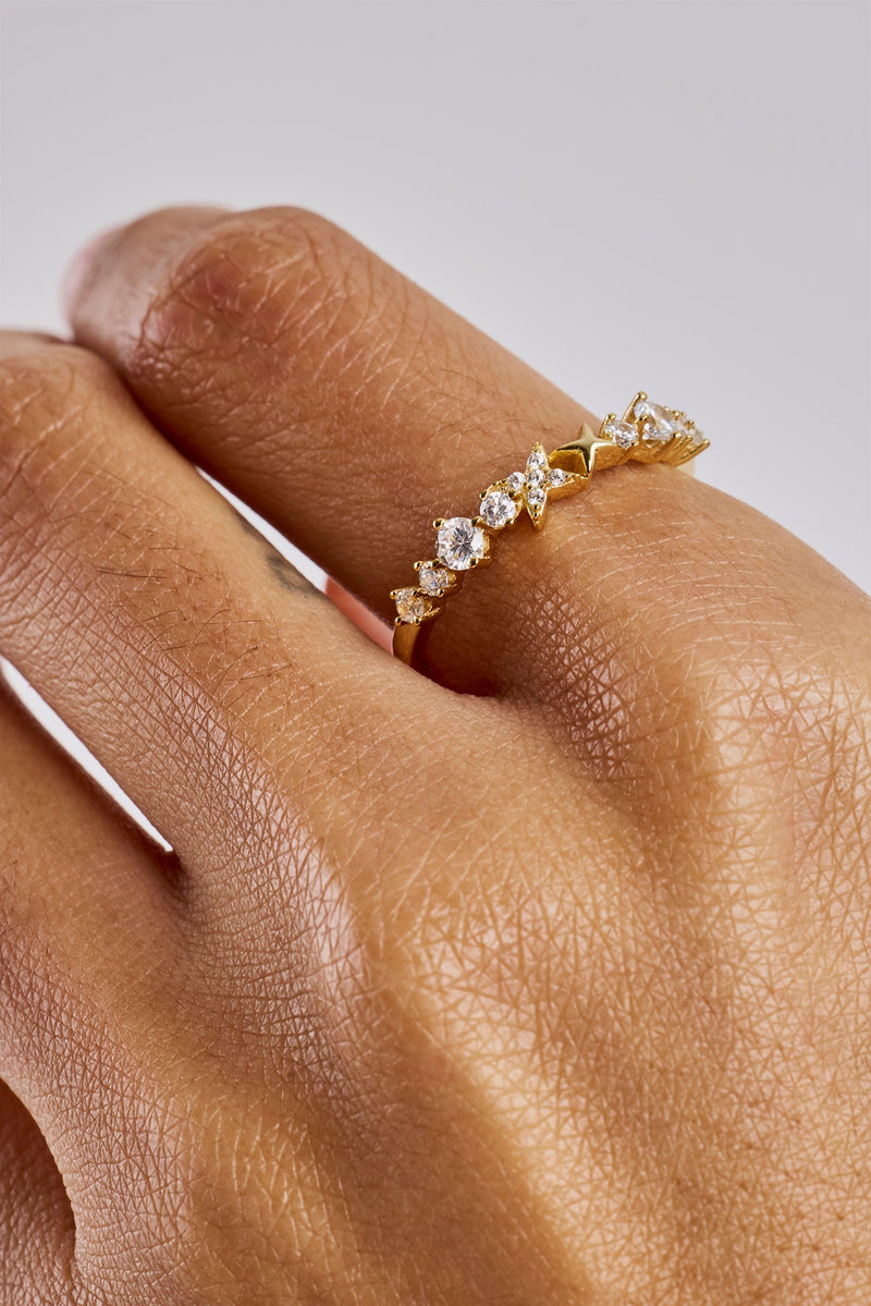 Mixed Shape Star Ring - 3mm - Gold