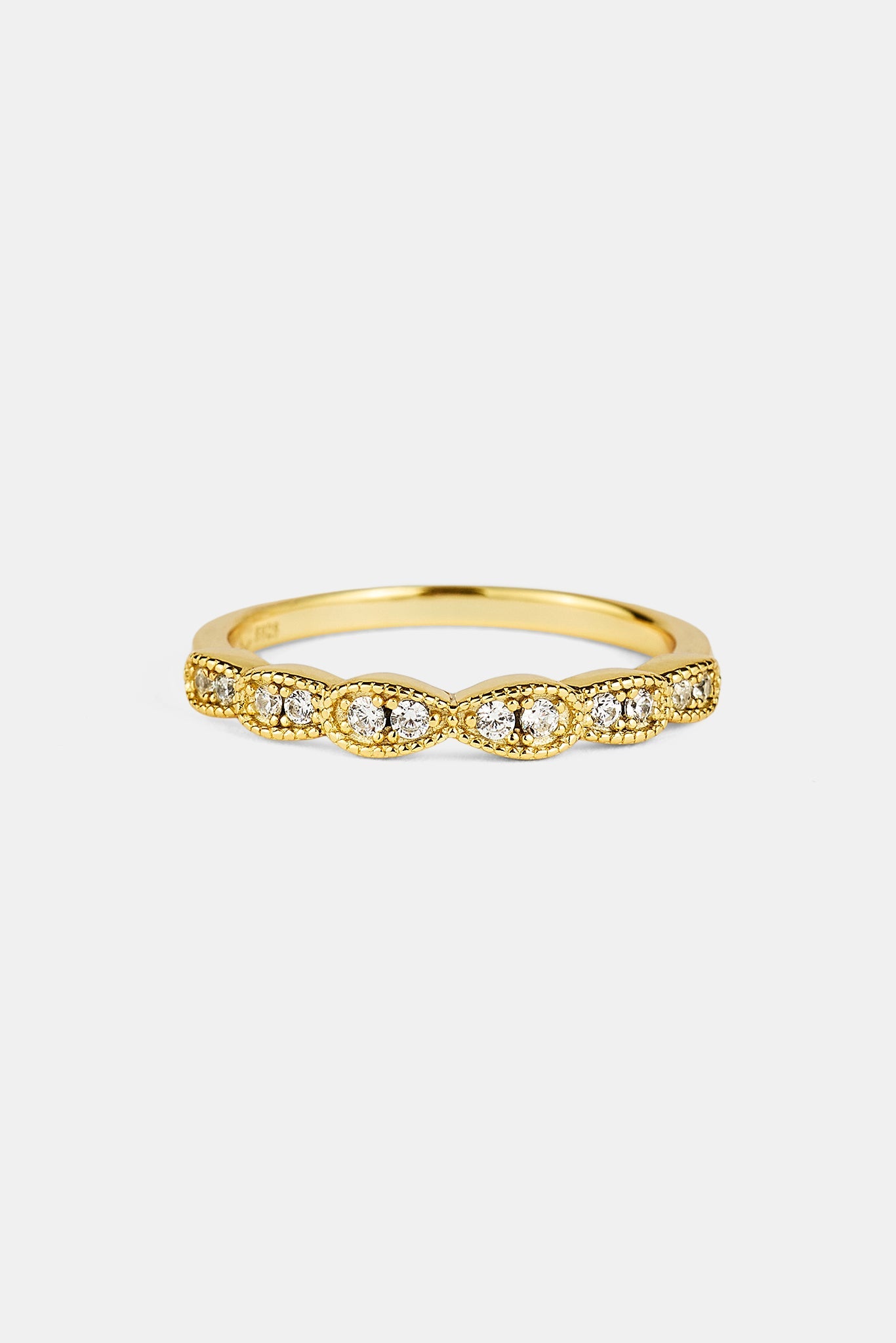 Iced Pear Band Ring - 3mm - Gold