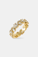 Iced Ripple & Stone Band Ring - Gold