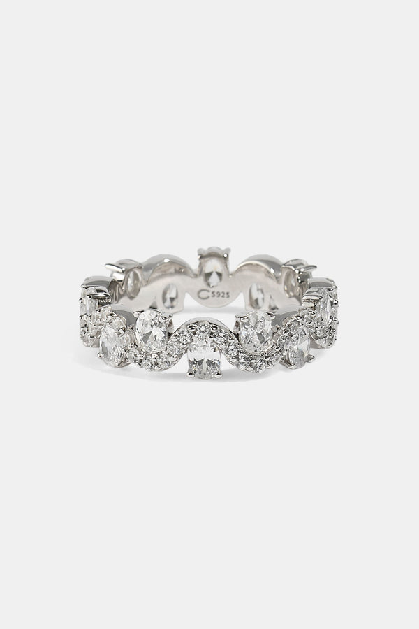 Iced Ripple & Stone Band Ring - White