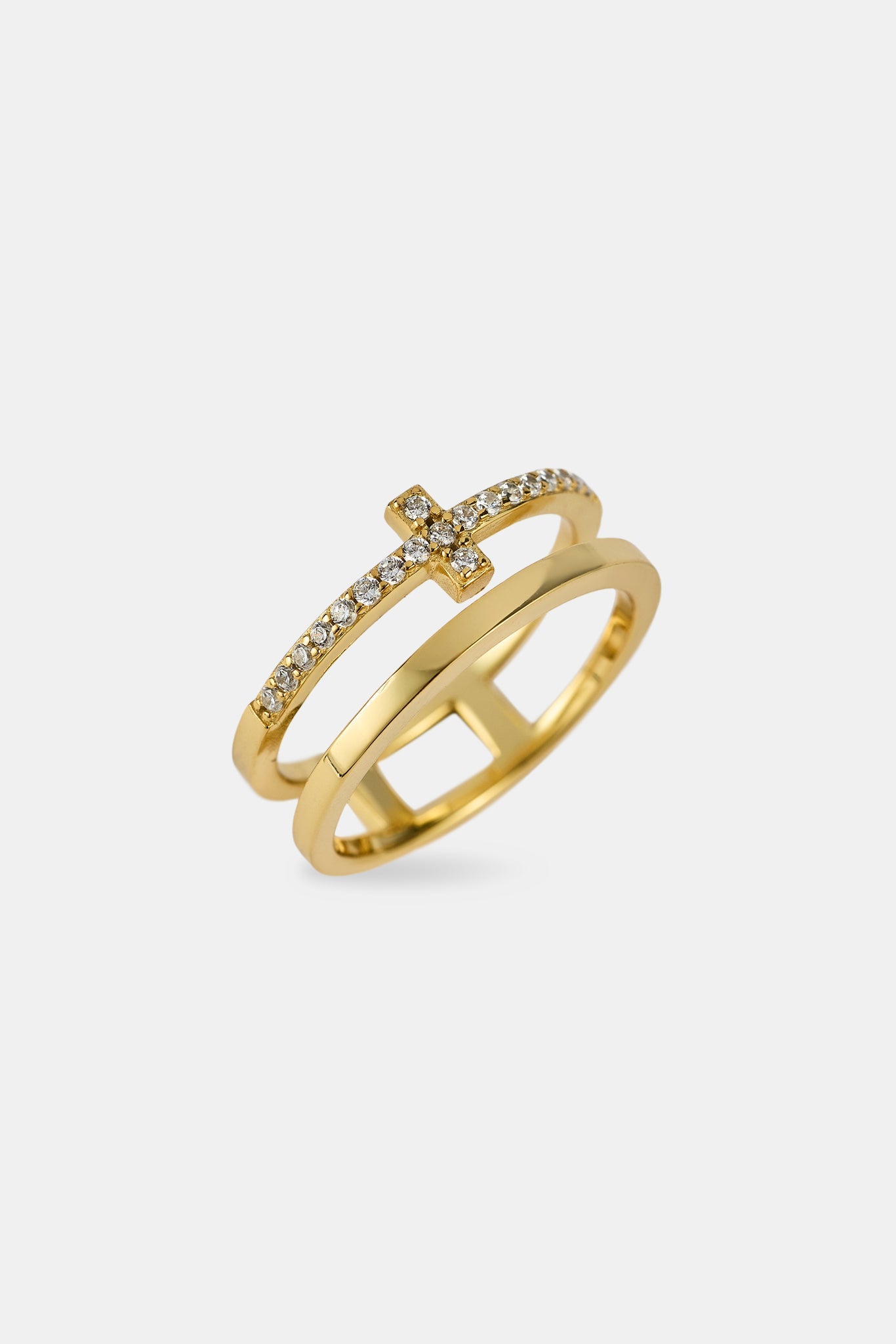 Iced & Polished Cross Wrap Ring - Gold