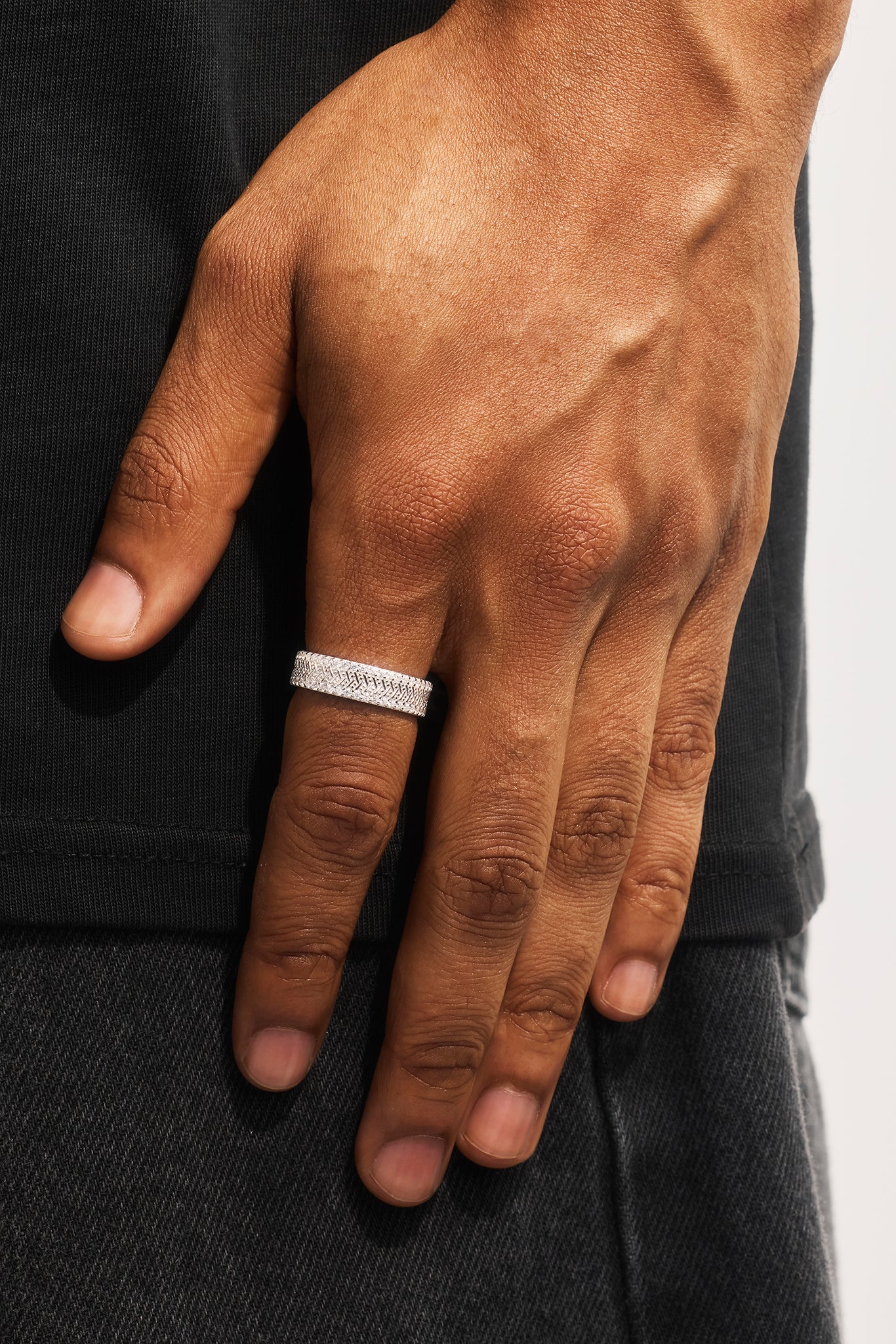 Textured & Iced Band Ring - 6mm - White