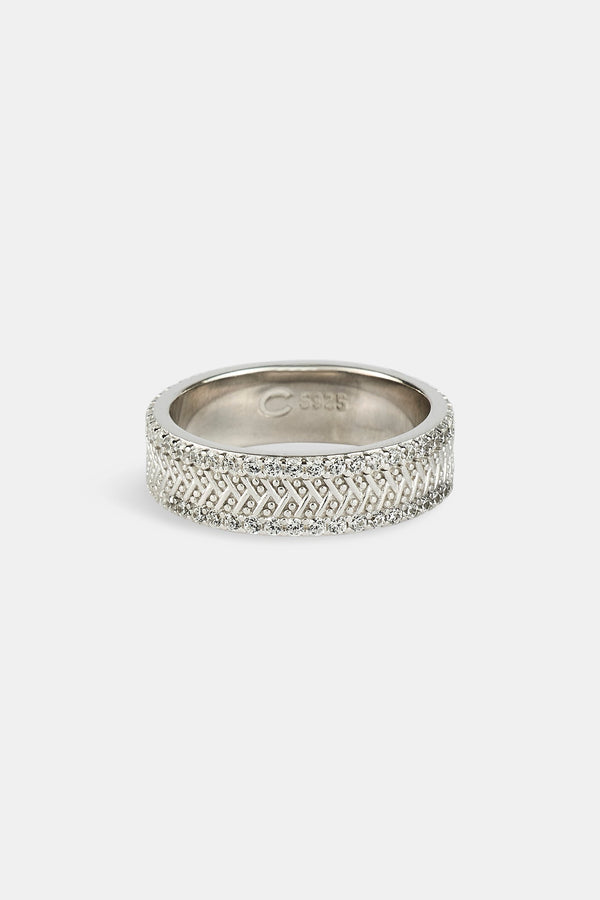 Textured & Iced Band Ring - 6mm - White