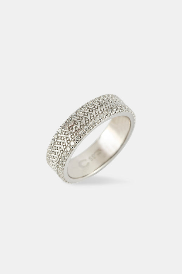Textured & Iced Band Ring - 6mm - White