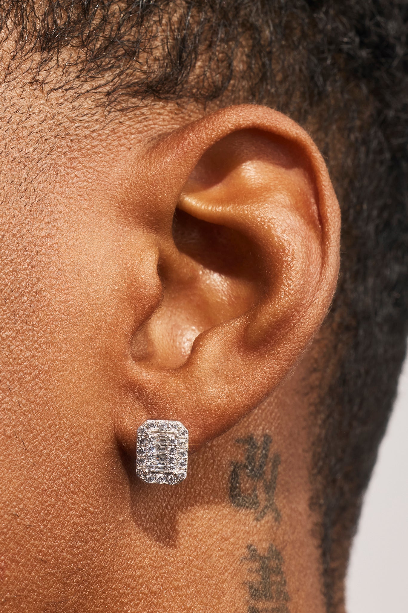 Square Baguette Cluster Stud Earrings - 10mm - White