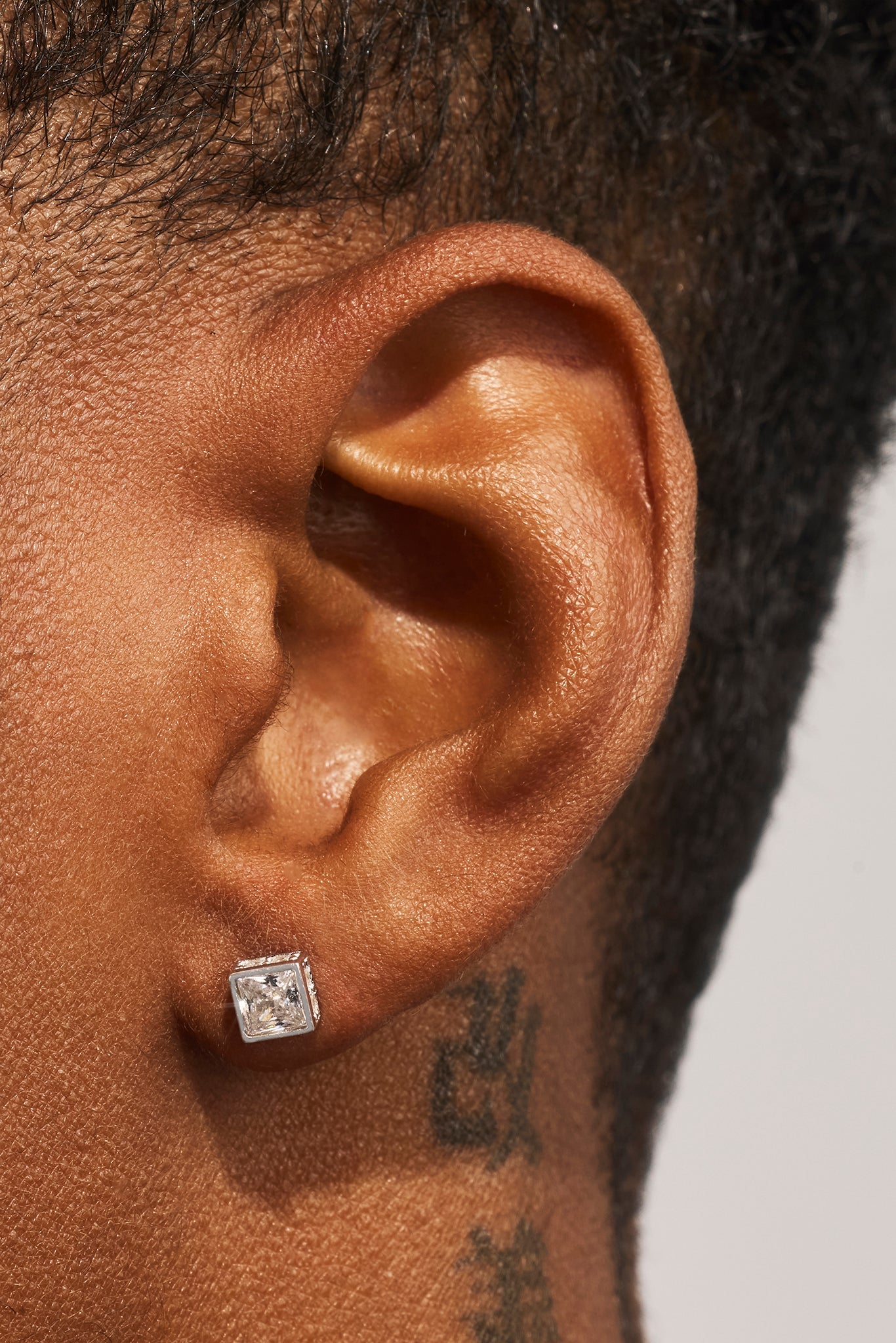 Square Box CZ Stone Stud Earrings - 5mm - White