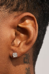 Square Box CZ Stone Stud Earrings - 5mm - White