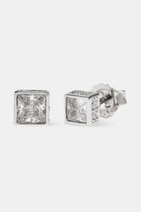 Square Box CZ Stone Stud Earrings - 5mm - White