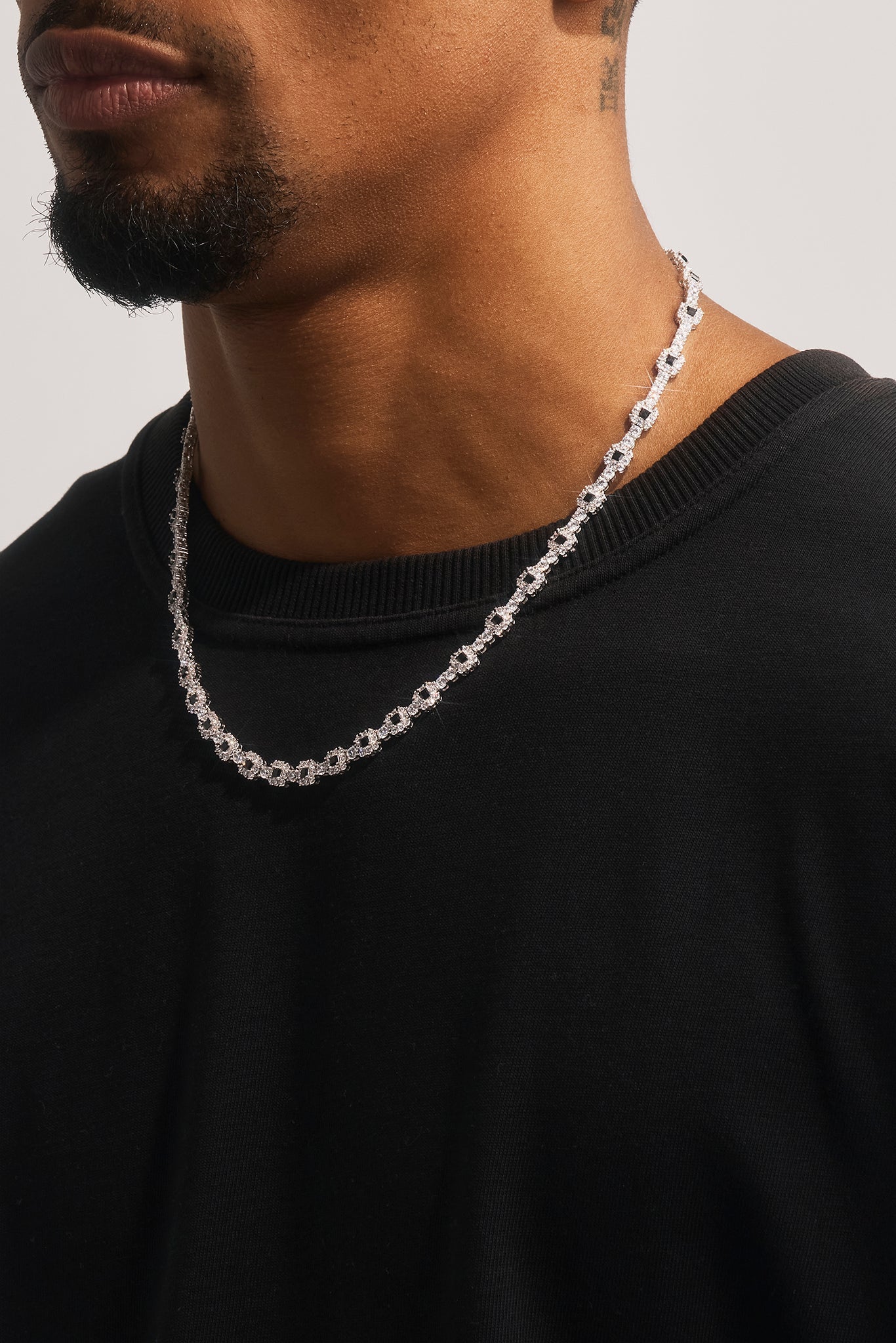 Black Square Stone Tennis Chain  - 6mm - White