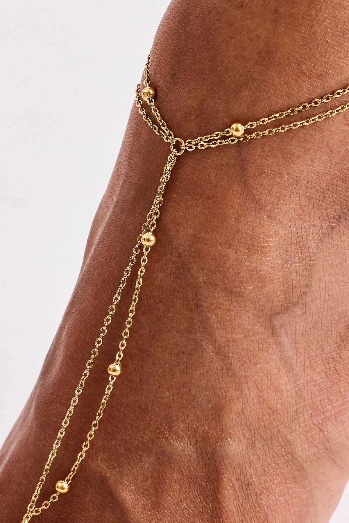 Polished Round Layered Anklet - 5mm - Gold