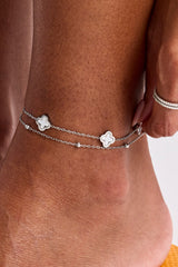 Double Layer Multi Motif Mother of Pearl Anklet -10mm - White