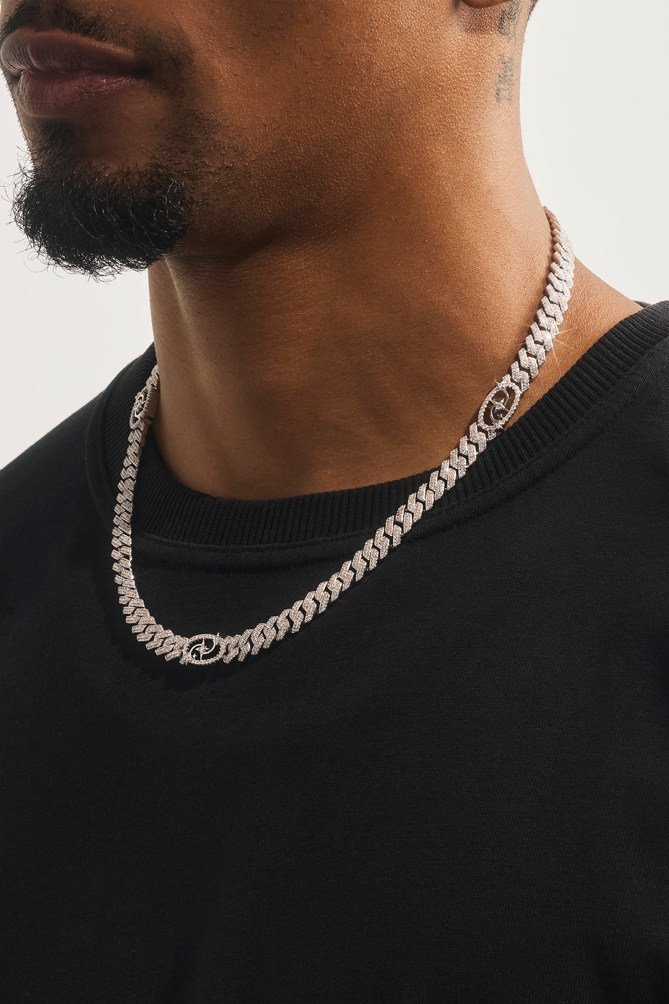 Iced Motif Cuban Chain - 8mm - White