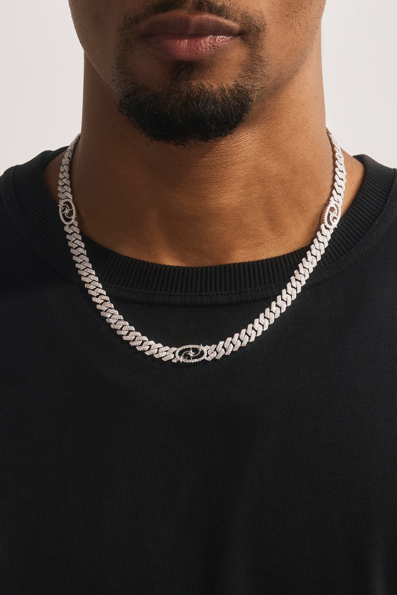 Iced Motif Cuban Chain - 8mm - White