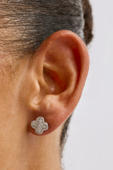 Star Motif Stud Earrings - 8mm - White