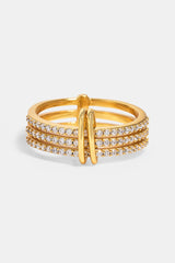 Triple Row Iced Ring - 8mm - Gold