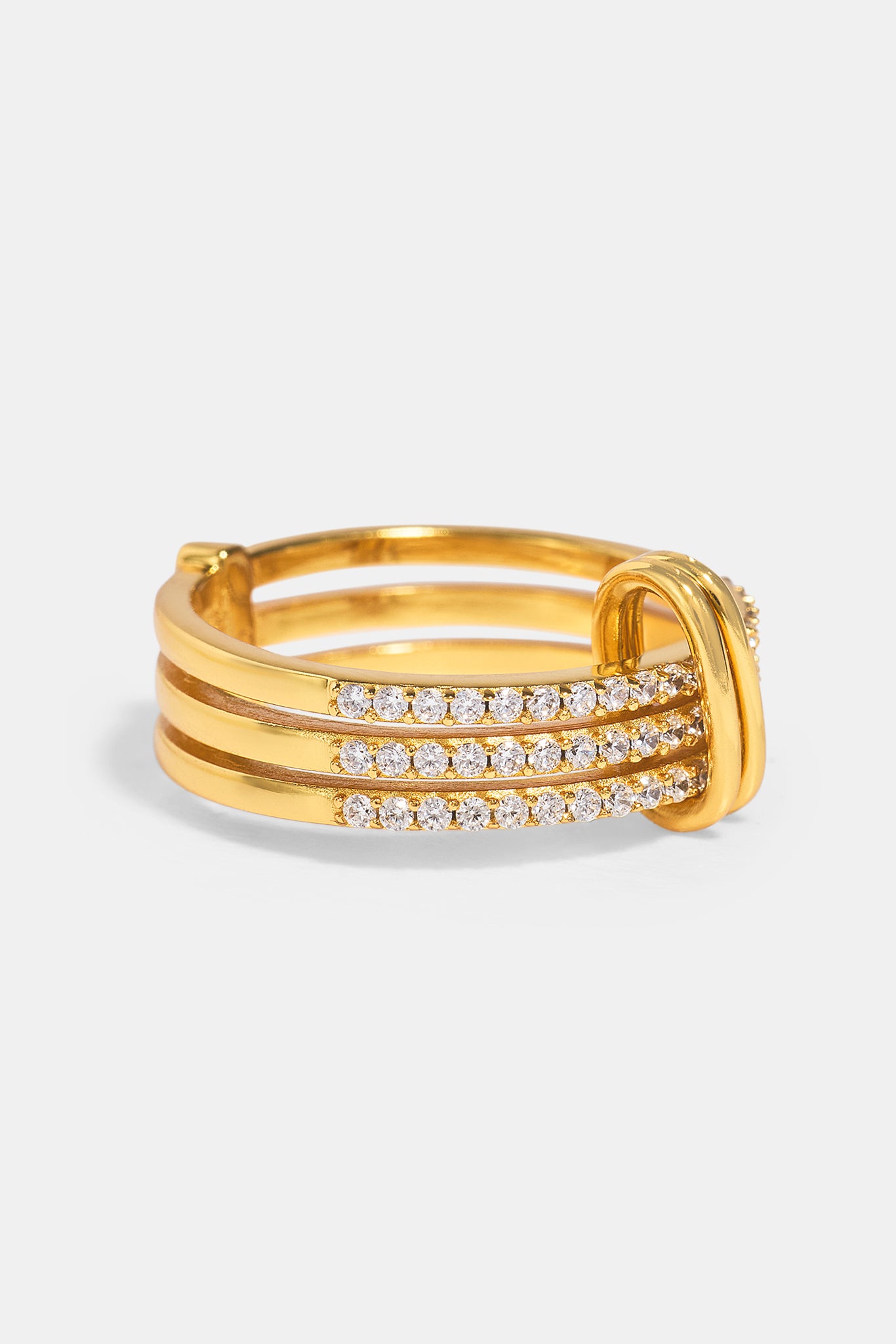 Triple Row Iced Ring - 8mm - Gold