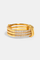 Triple Row Iced Ring - 8mm - Gold