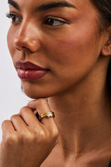 Triple Row Polished Stone Ring - 8mm - Gold