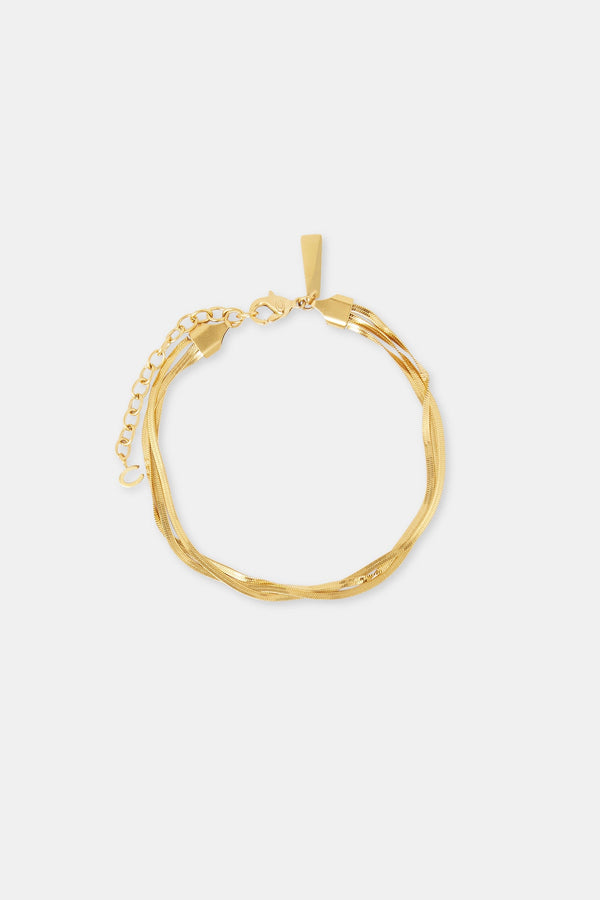 Triple Herringbone Anklet - 2mm - Gold