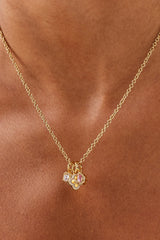 Triple Motif and Multi Gem Necklace - 10mm - Gold & Large Premium Gift Box
