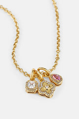 Triple Motif and Multi Gem Necklace - 10mm - Gold