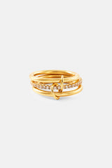 Triple Row Polished & Iced Mix Ring - 8mm