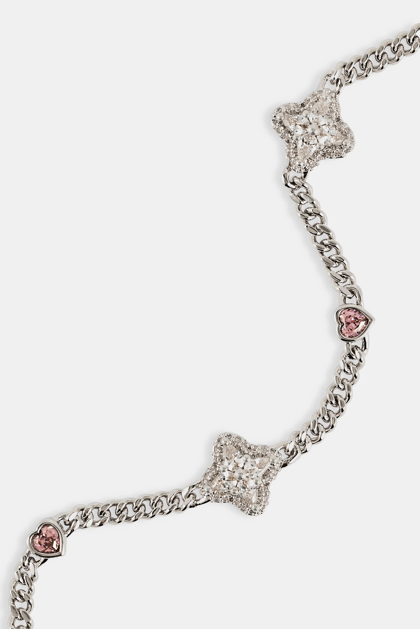 Iced Motif & Heart Cuban Bracelet - 8mm - White