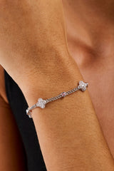 Iced Motif & Heart Cuban Bracelet - 8mm - White