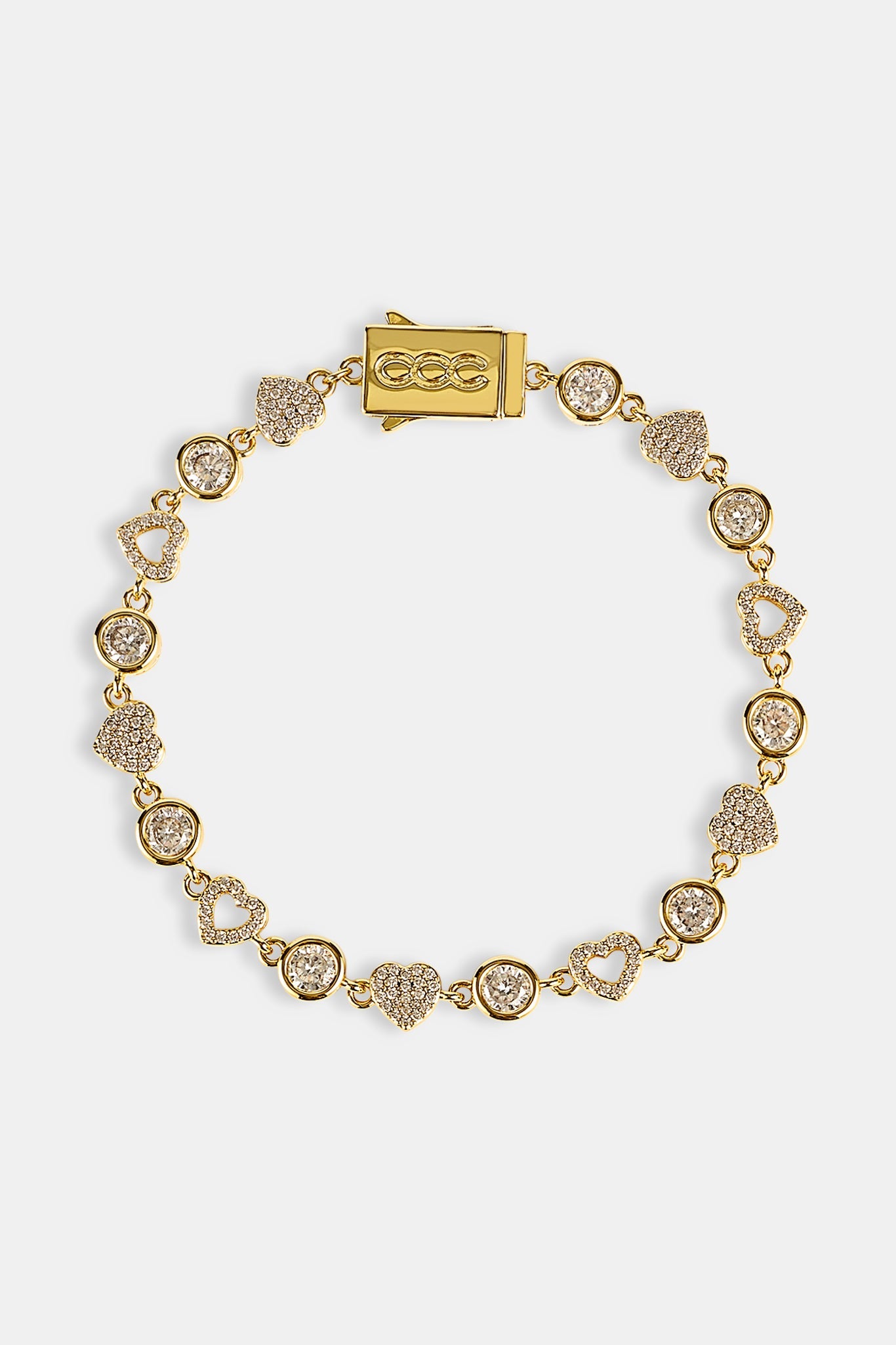 Iced & Polished Heart Multigem Bracelet - 6mm - Gold