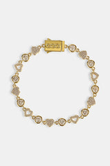 Iced & Polished Heart Multigem Bracelet - 6mm - Gold