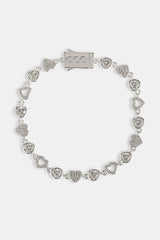 Iced & Polished Heart Multigem Bracelet - 6mm - White