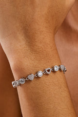 Iced & Polished Heart Multigem Bracelet - 6mm - White