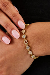 Iced & Polished Heart Multigem Bracelet - 6mm - Gold