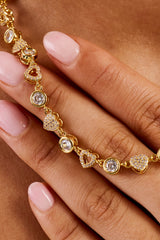 Iced & Polished Heart Multigem Chain - 6mm - Gold