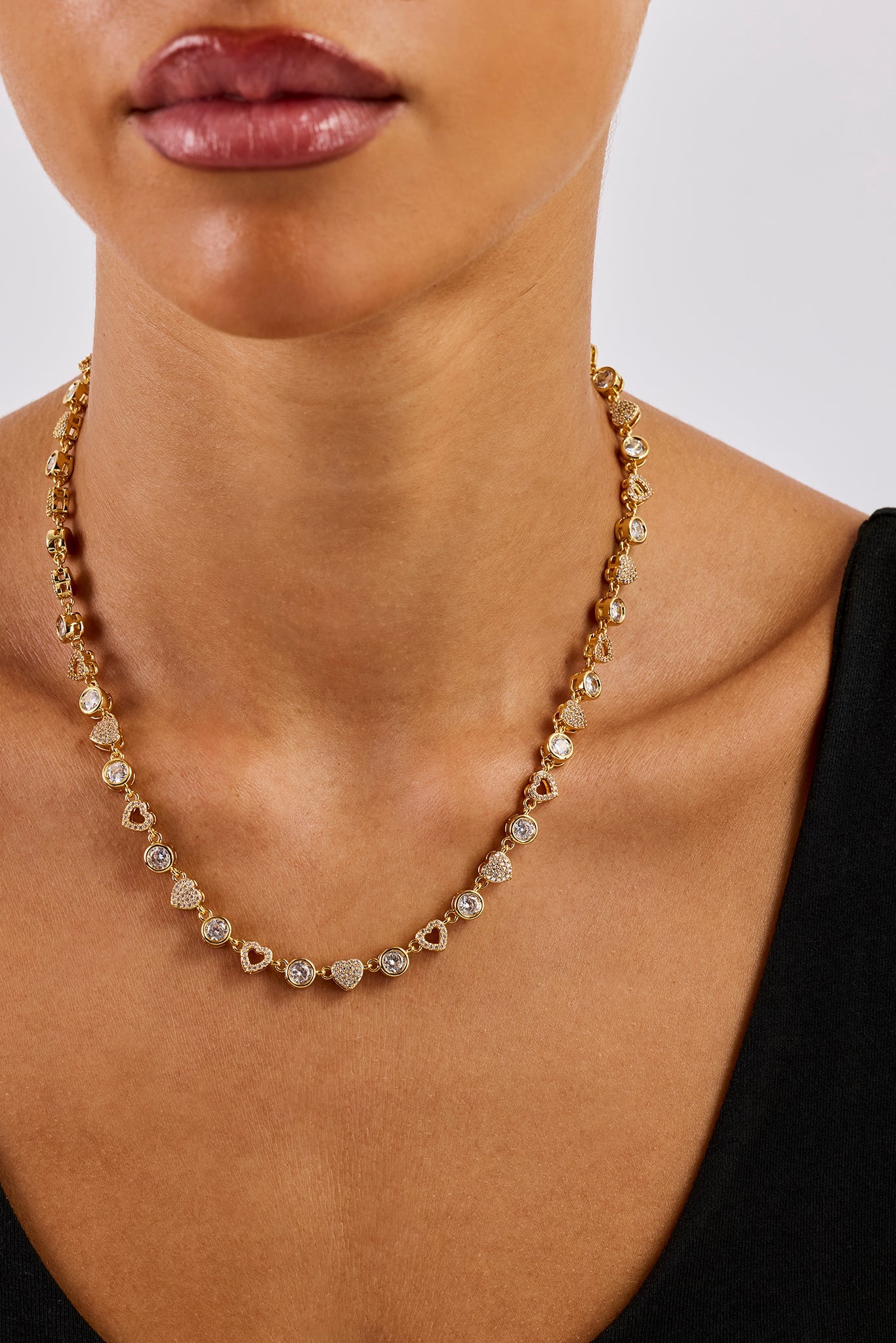 Iced & Polished Heart Multigem Chain - 6mm - Gold