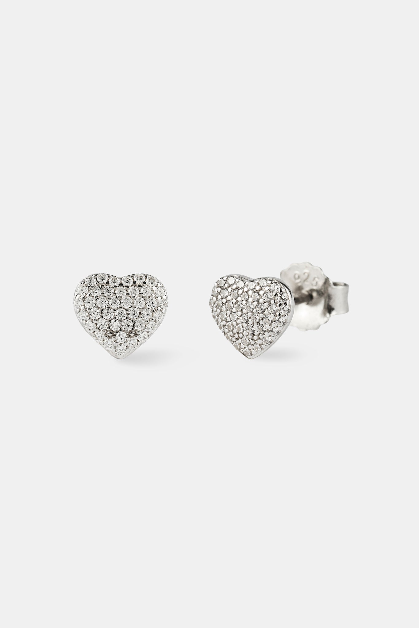 Iced Heart Stud Earrings - 10mm - White