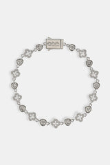 Iced Motif & Round Gemstone Bracelet - 8mm - White