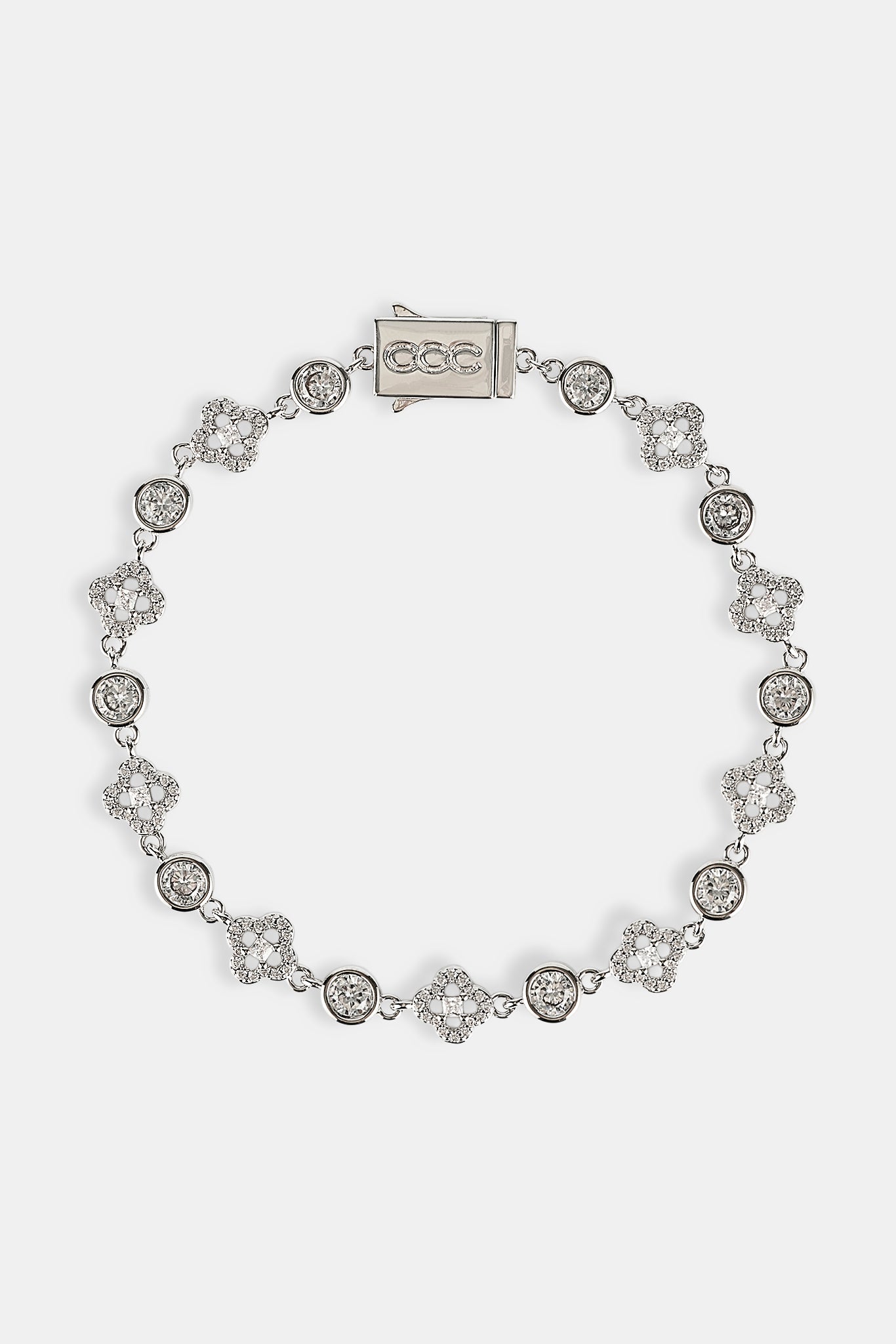 Iced Motif & Round Gemstone Bracelet - 8mm - White