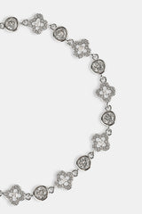 Iced Motif & Round Gemstone Bracelet - 8mm - White