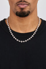 Iced Motif & Round Gemstone Chain - 8mm - White