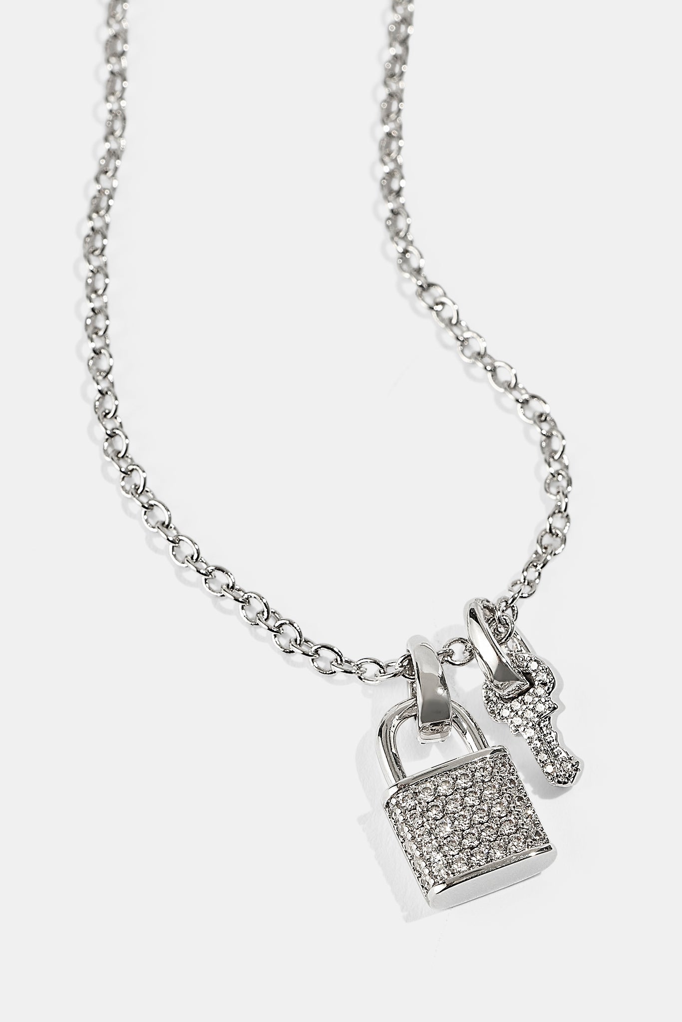 Mens Iced Padlock & Key Necklace - 15mm - White